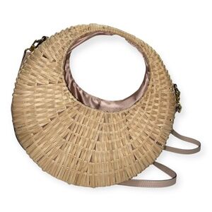 Scoop NYC Round Rattan Crossbody Purse Beige Straw Circle Bag NWT